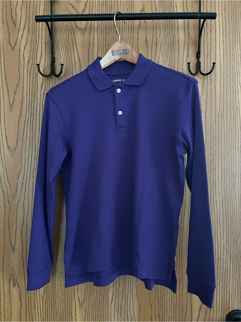 NWOT Lands' End Sz L (10-12) Boys Soft Knit Long Slv Polo Purple School Uniform